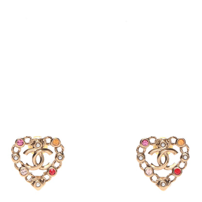 Chanel Pearl Crystal CC Heart Earrings Gold Multicolor 1 of 4