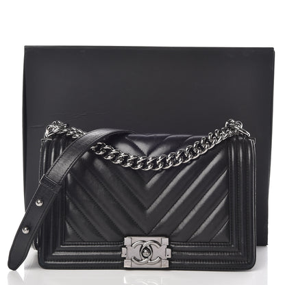 Chanel Calfskin Chevron Quilted Medium Boy Flap Black 16 of 16