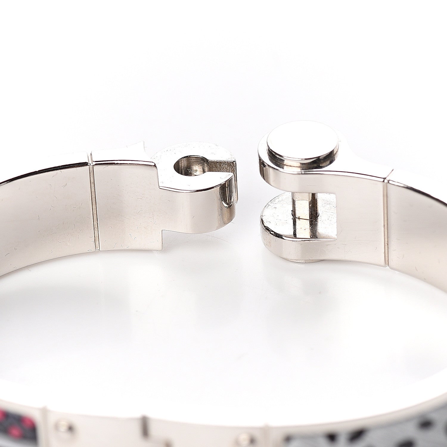 Hermes Enamel Printed Narrow Baobab Cat Hinged Bracelet S Faux Gris 3 of 5