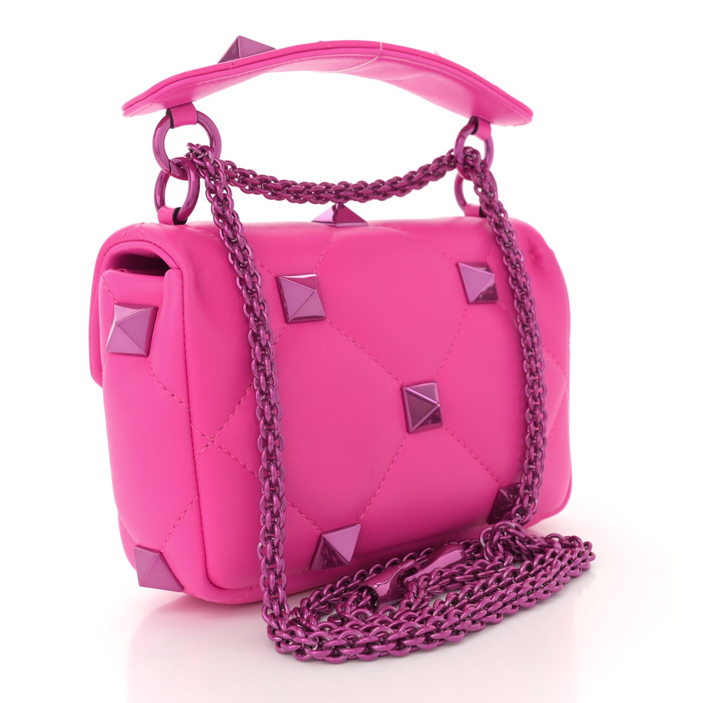 Nappa Lacquer Monochrome Small Roman Stud Shoulder Bag Pink PP