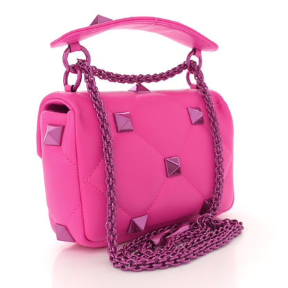 Valentino Garavani Nappa Lacquer Monochrome Small Roman Stud Shoulder Bag Pink PP 3 of 9