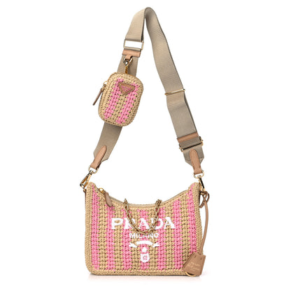 Prada Yarn Raffia Effect Crochet Striped Re-Edition 2005 Shoulder Bag Naturale Petalo 1 of 9