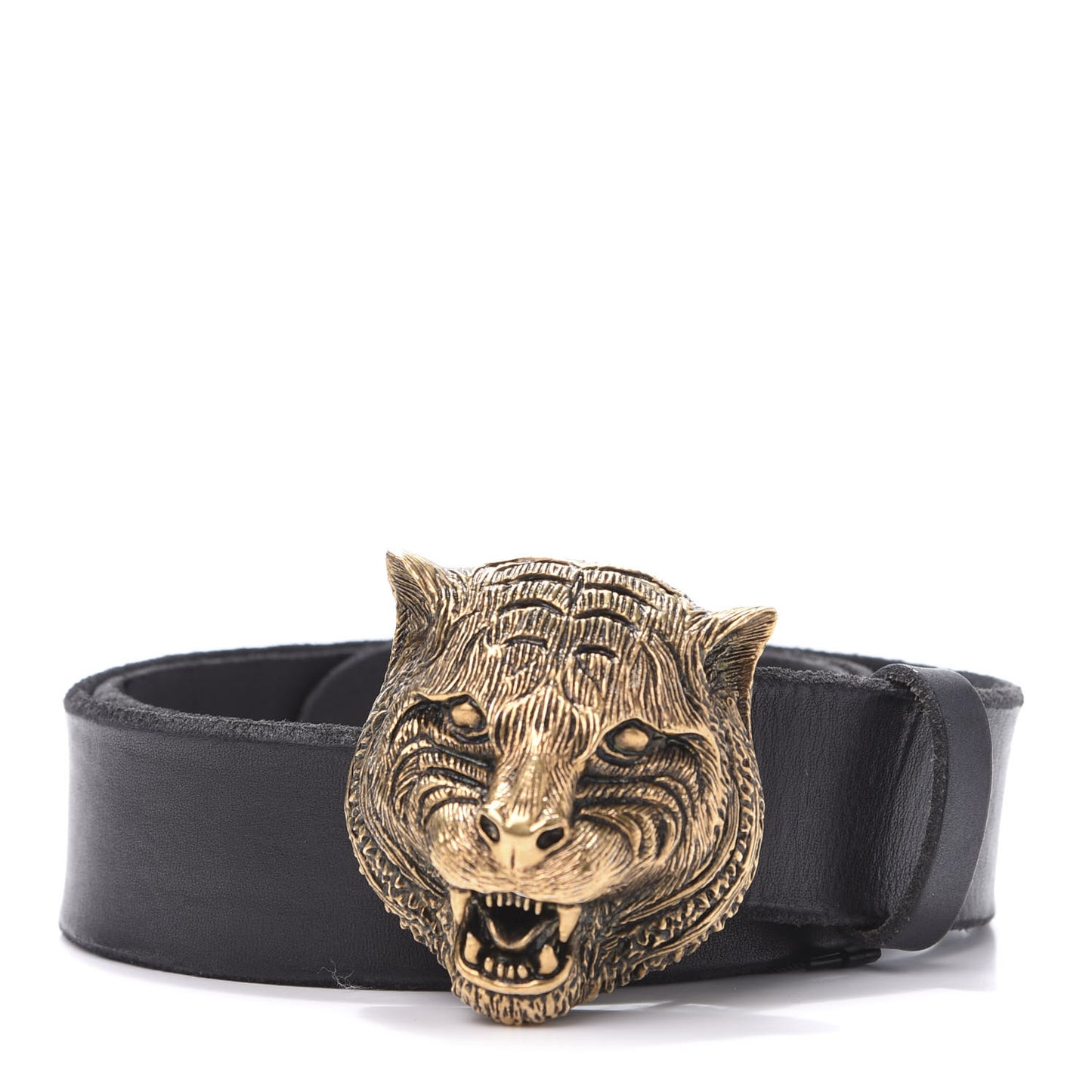 Calfskin Brass Feline Buckle Belt 85 34 Black
