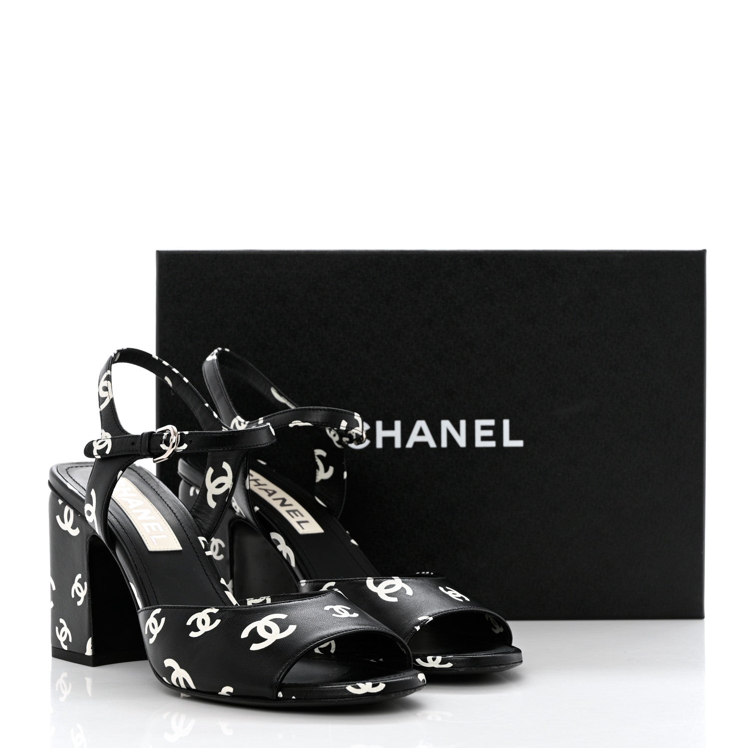 Chanel Printed Lambskin CC Sandals 39.5 Black White 11 of 11