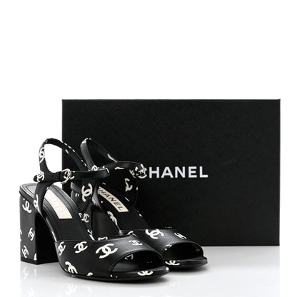 Chanel Printed Lambskin CC Sandals 39.5 Black White 11 of 11