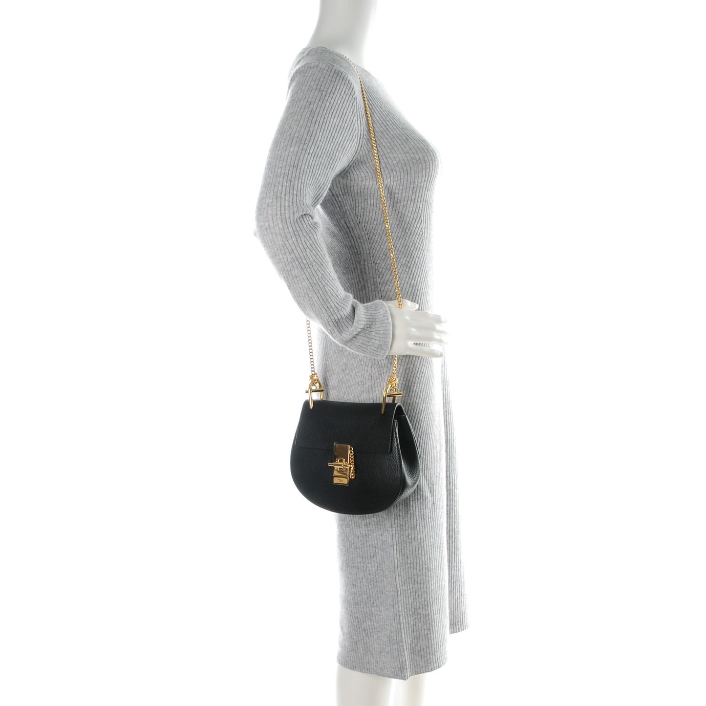 Grained Lambskin Mini Drew Shoulder Bag Black
