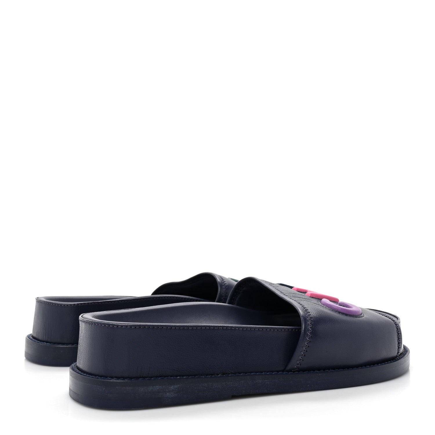 Chanel Lambskin Cha-Nel Mule Sandals 36.5 Navy Multicolor 4 of 11