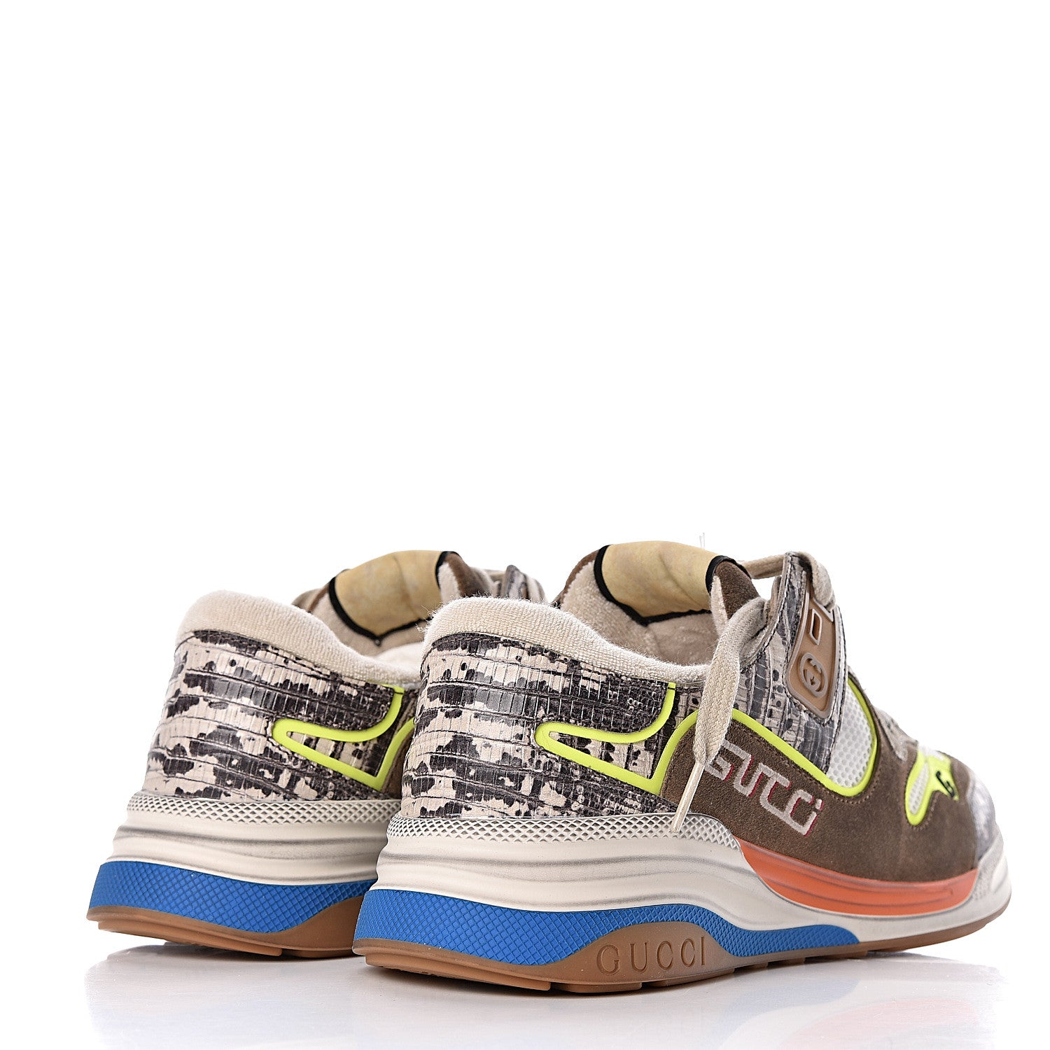 Gucci Suede Calfskin Tejus Printed Womens Ultrapace Sneakers 40 Natural Ardesia Neon Yellow 4 of 10