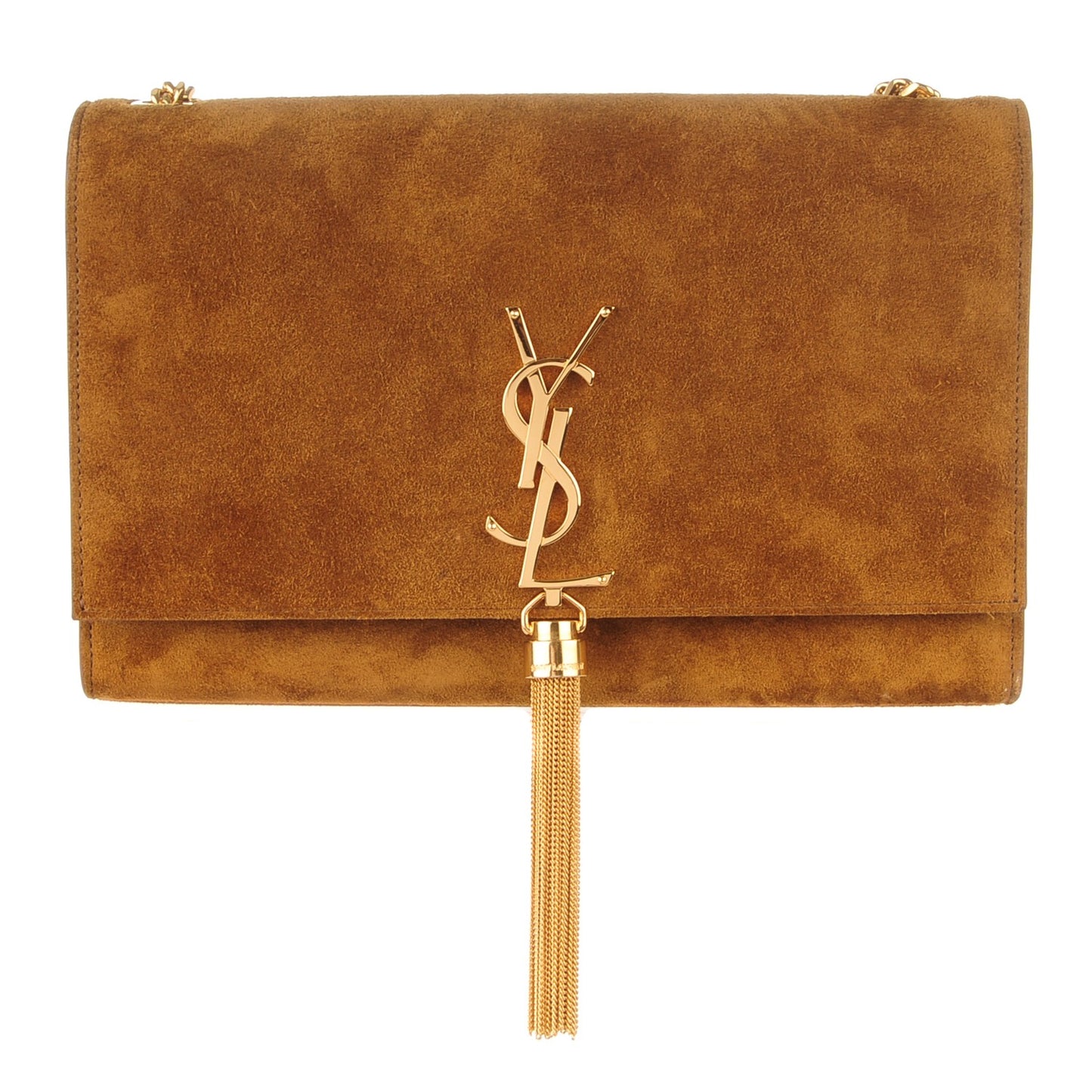 Suede Medium Classic Monogram Kate Tassel Satchel Light Ochre