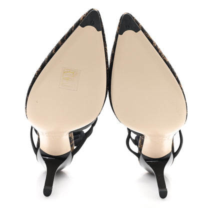 Fendi Fabric Jacquard FF Colibri Lite 85mm Slingback Pumps 40 Tobacco Black 6 of 9