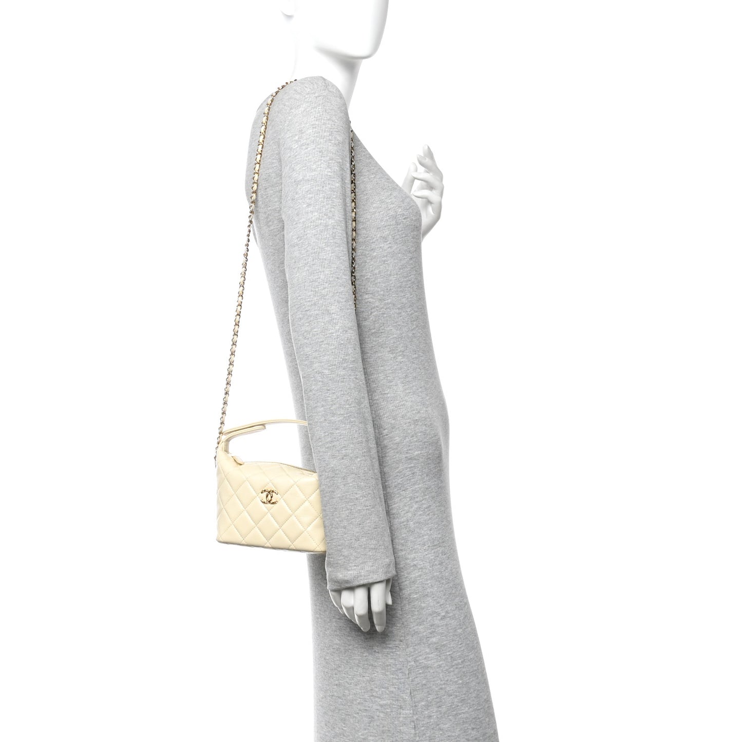 Caviar Quilted Hobo Clutch With Chain White