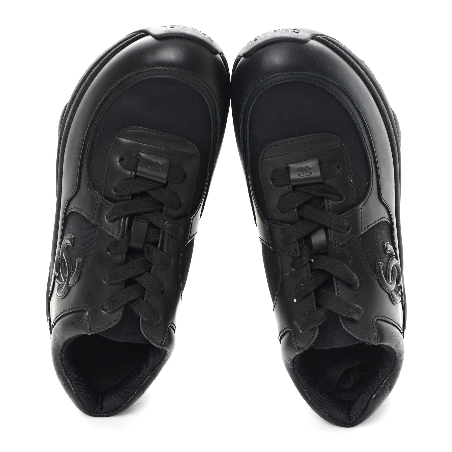 Chanel Lambskin Fabric CC Sneakers 36.5 Black 2 of 9