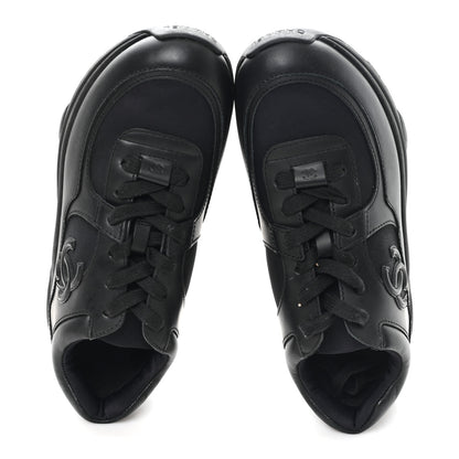 Chanel Lambskin Fabric CC Sneakers 36.5 Black 2 of 9