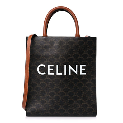 Celine Triomphe Canvas Calfskin Small Vertical Cabas Tan 1 of 8