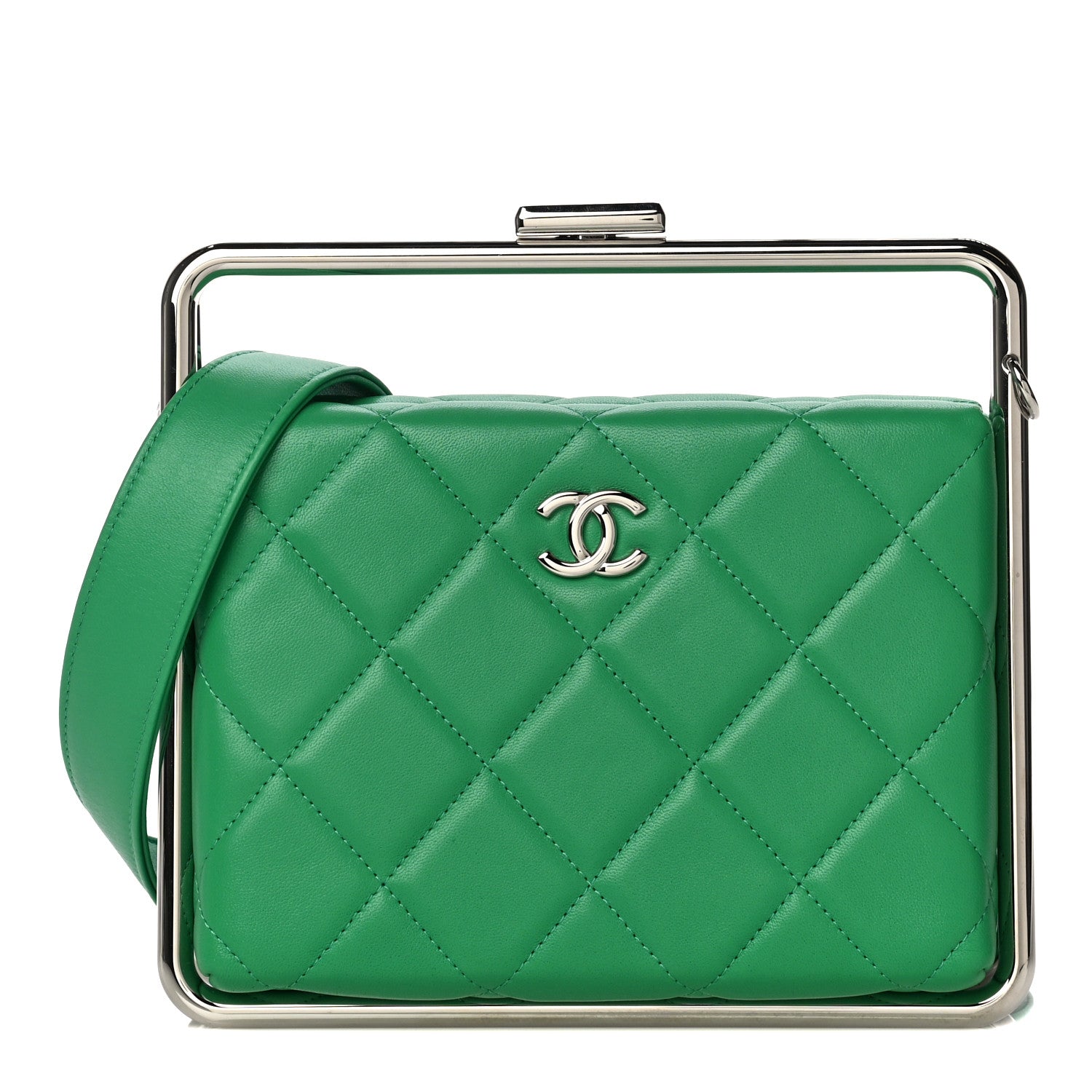 Chanel Quilted Lambskin Metal Bar Clutch Bag Green 1 of 10