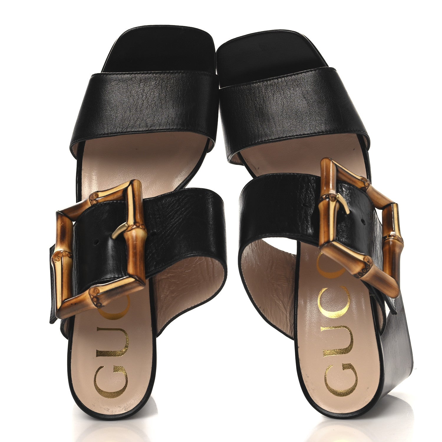 Gucci Calfskin Bamboo Buckle Platform Sandals 38.5 Black 2 of 8