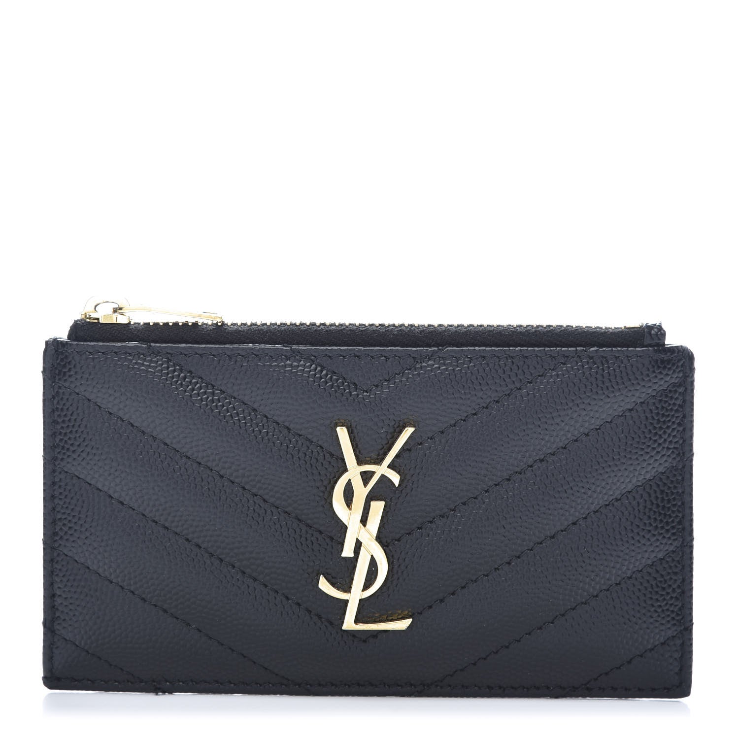 Saint Laurent Monogram Grain de Poudre 5 Fragments Zip Pouch Card Holder Black 1 of 11