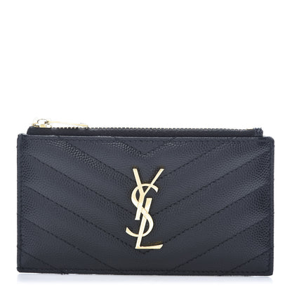 Saint Laurent Monogram Grain de Poudre 5 Fragments Zip Pouch Card Holder Black 1 of 11