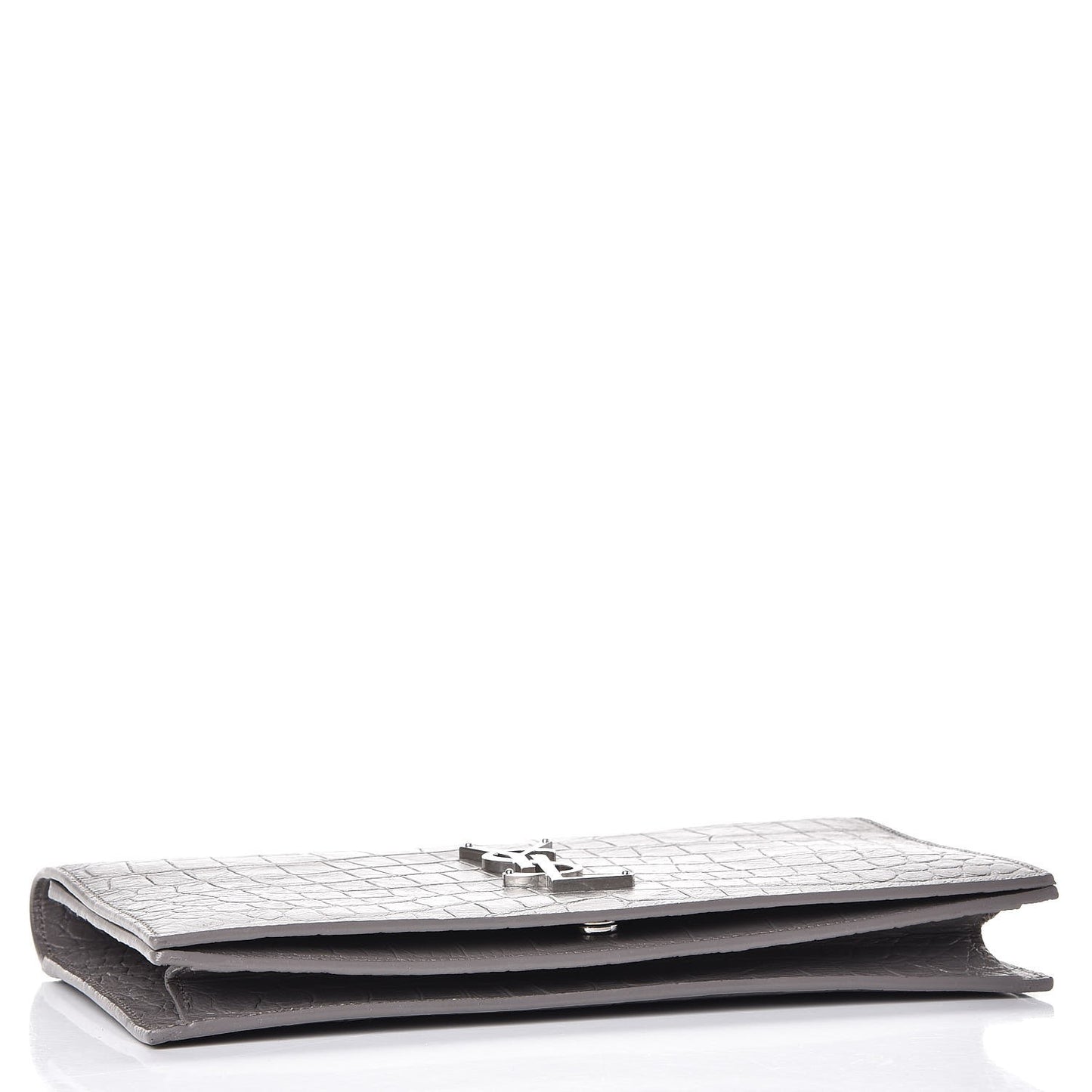 Croc Embosssed Calfskin Classic Kate Monogram Clutch Fog