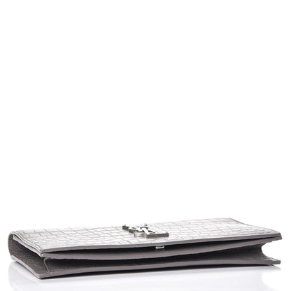 Saint Laurent Croc Embosssed Calfskin Classic Kate Monogram Clutch Fog 4 of 7