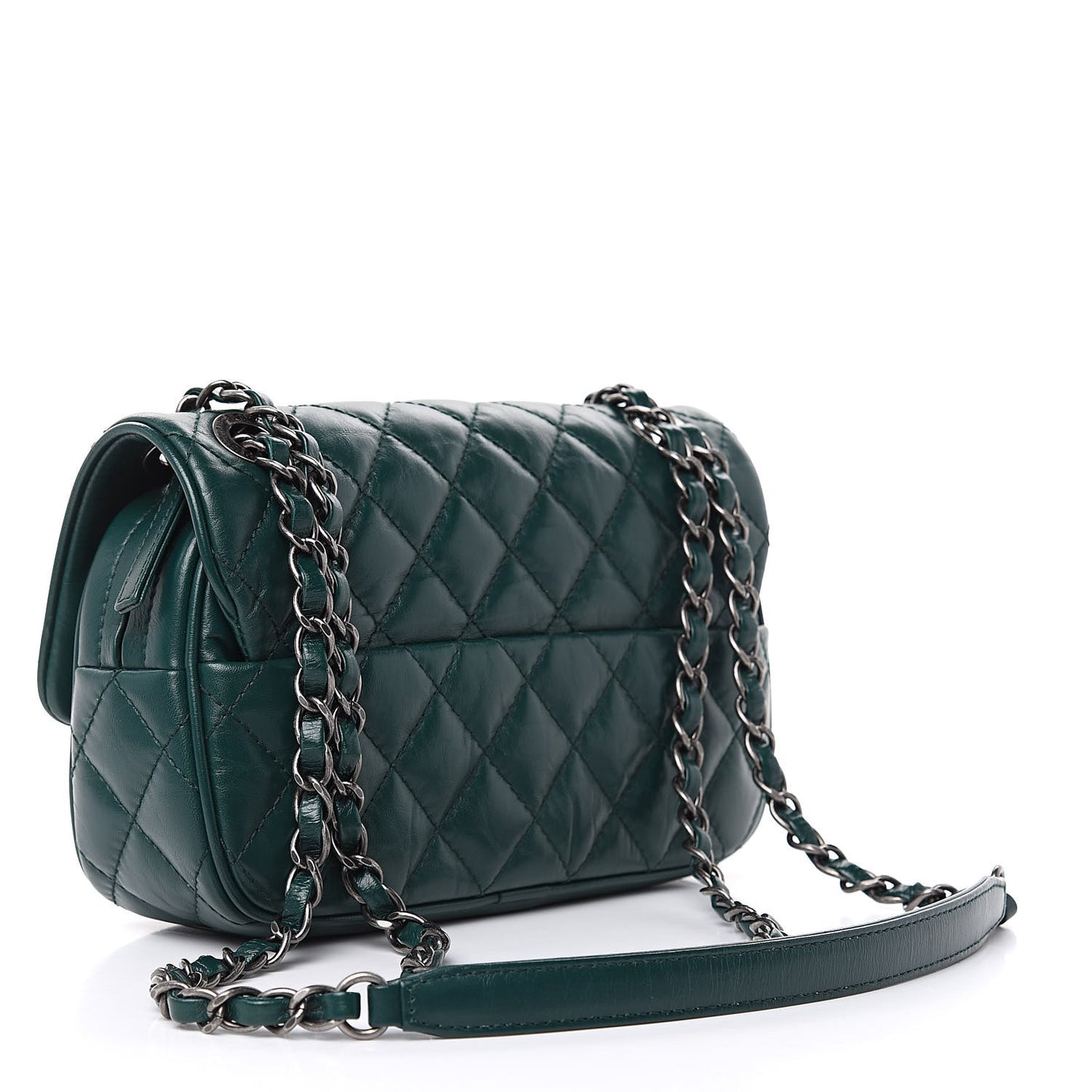 Aged Calfskin Quilted Small Easy Flap Green