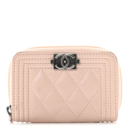 Chanel Lambskin Quilted Boy Zip Around Coin Purse Wallet Light Pink 1 of 10