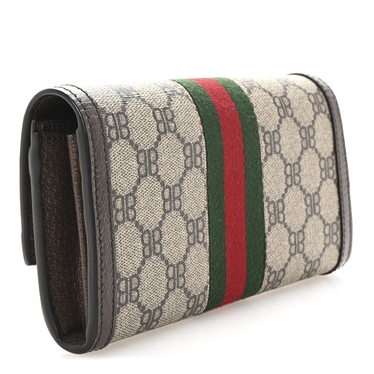 Gucci X BALENCIAGA BB Supreme Monogram Textured Dollar Calfskin Web Ophidia Continental Wallet Beige Ebony New Acero 3 of 8