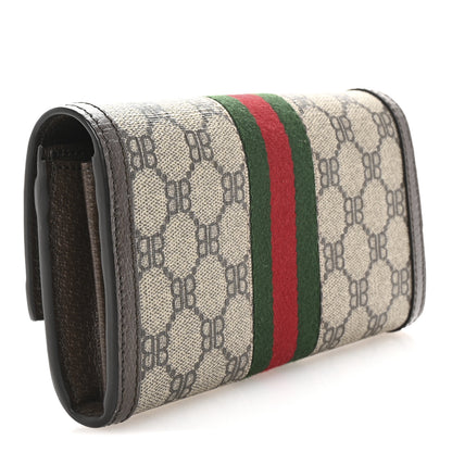 Gucci X BALENCIAGA BB Supreme Monogram Textured Dollar Calfskin Web Ophidia Continental Wallet Beige Ebony New Acero 3 of 8