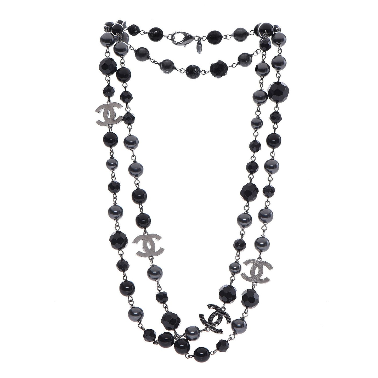 Ruthenium Beaded CC Long Necklace Black