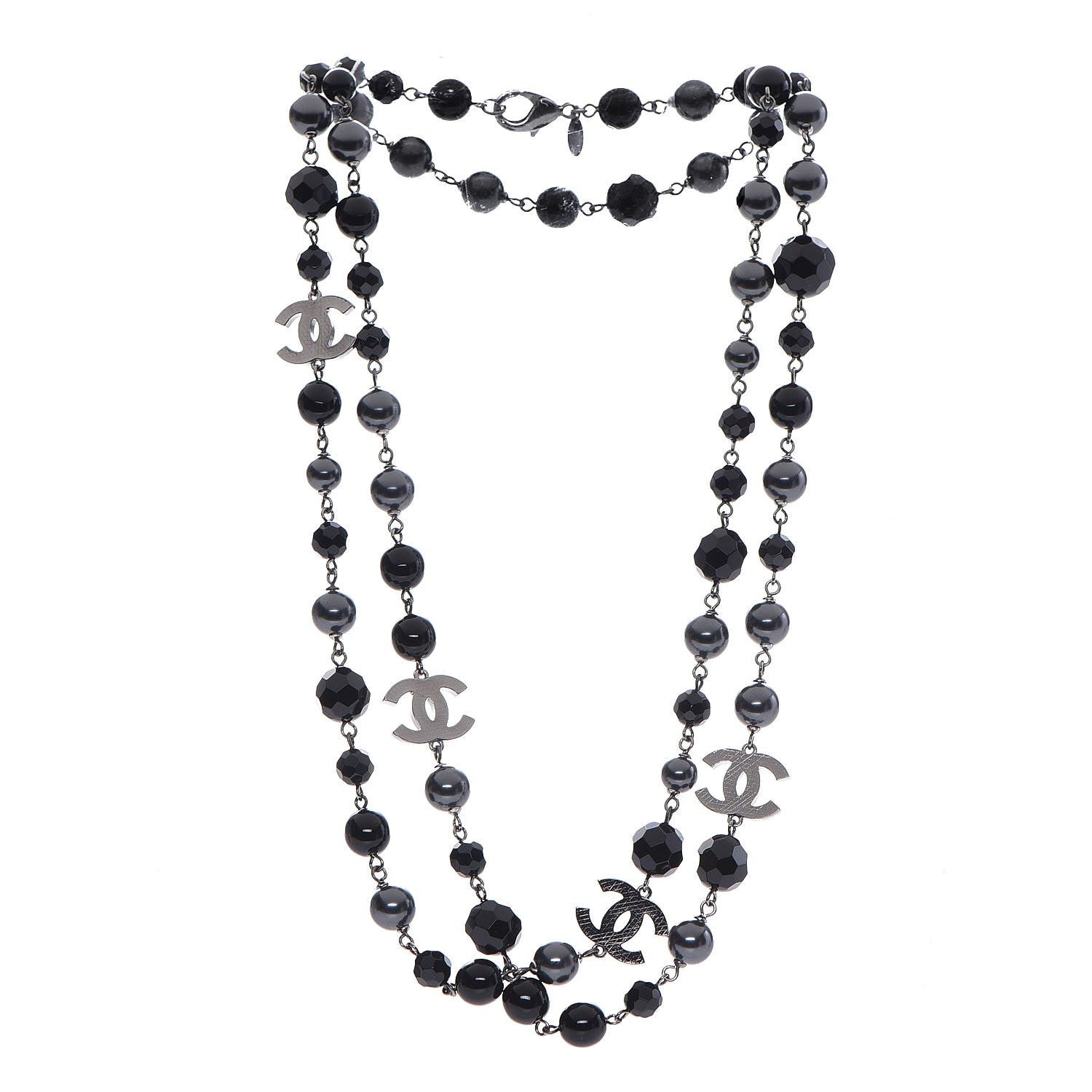 Chanel Ruthenium Beaded CC Long Necklace Black 1 of 5