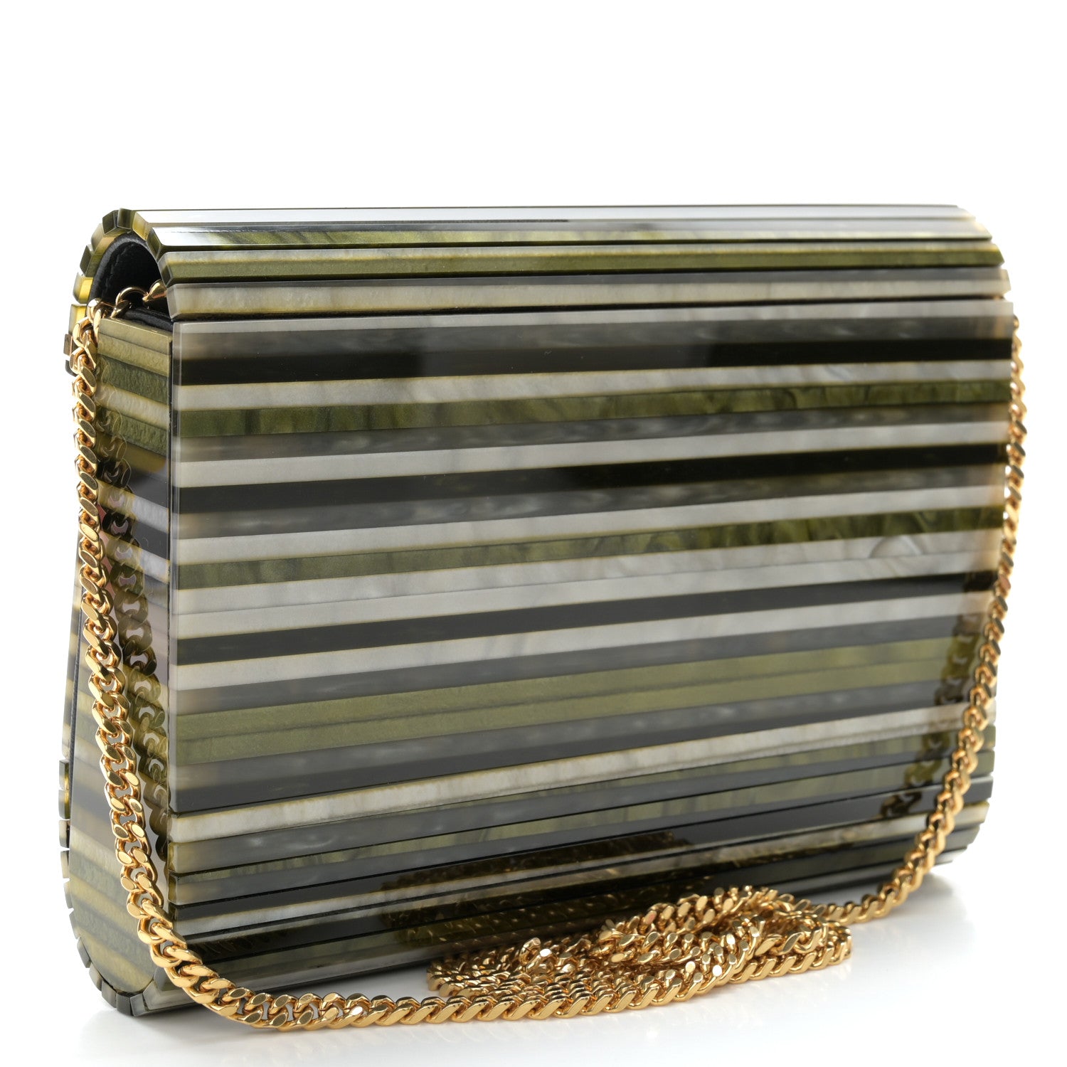 Saint Laurent Plexiglass Monogram Vicky Minaudiere Clutch Green Multicolor 3 of 10