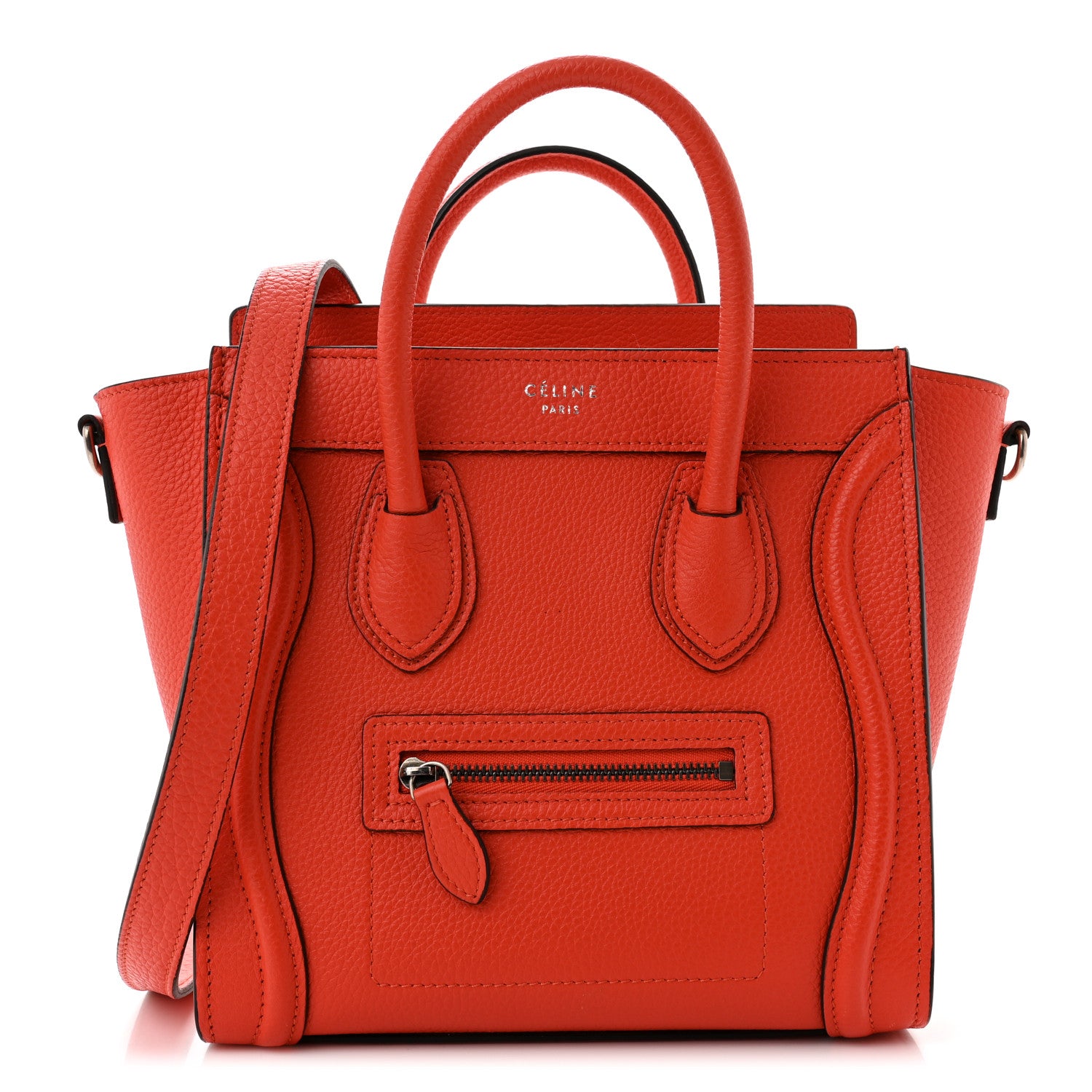Celine Drummed Calfskin Nano Luggage Vermillion 1 of 9