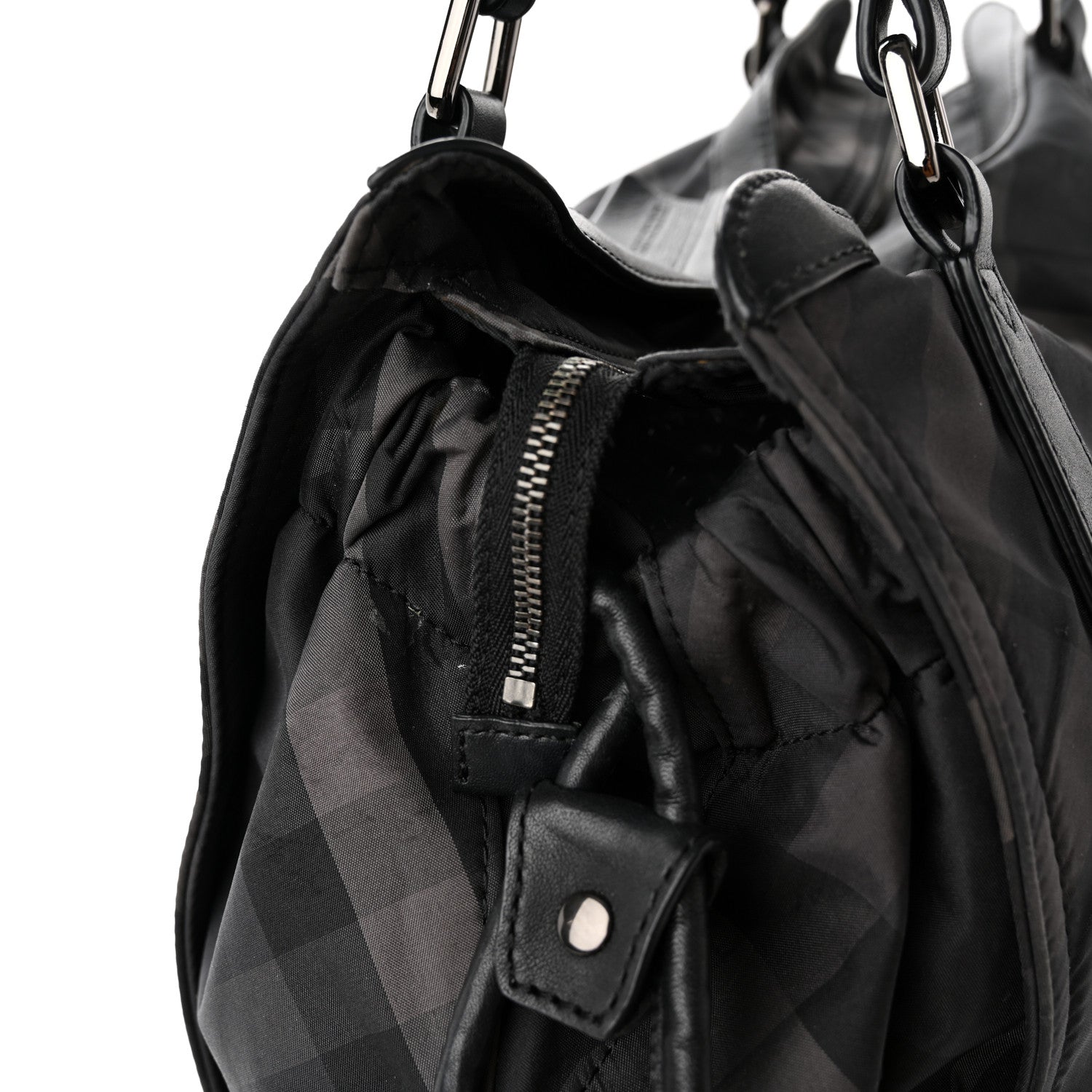 Burberry Nylon Check Small Buckleigh Packable Tote Charcoal 13 of 17