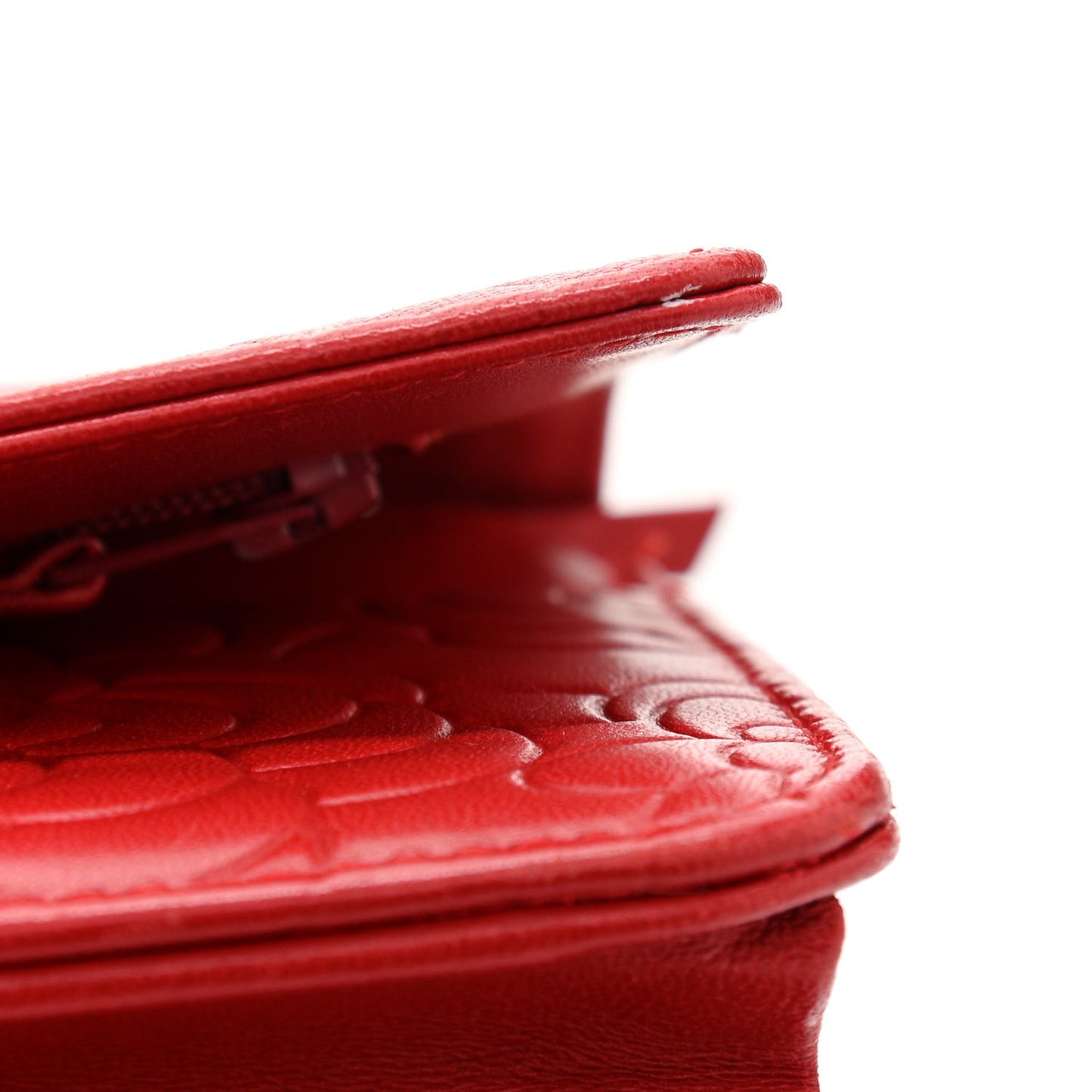 Lambskin Camellia Embossed Wallet On Chain WOC Red