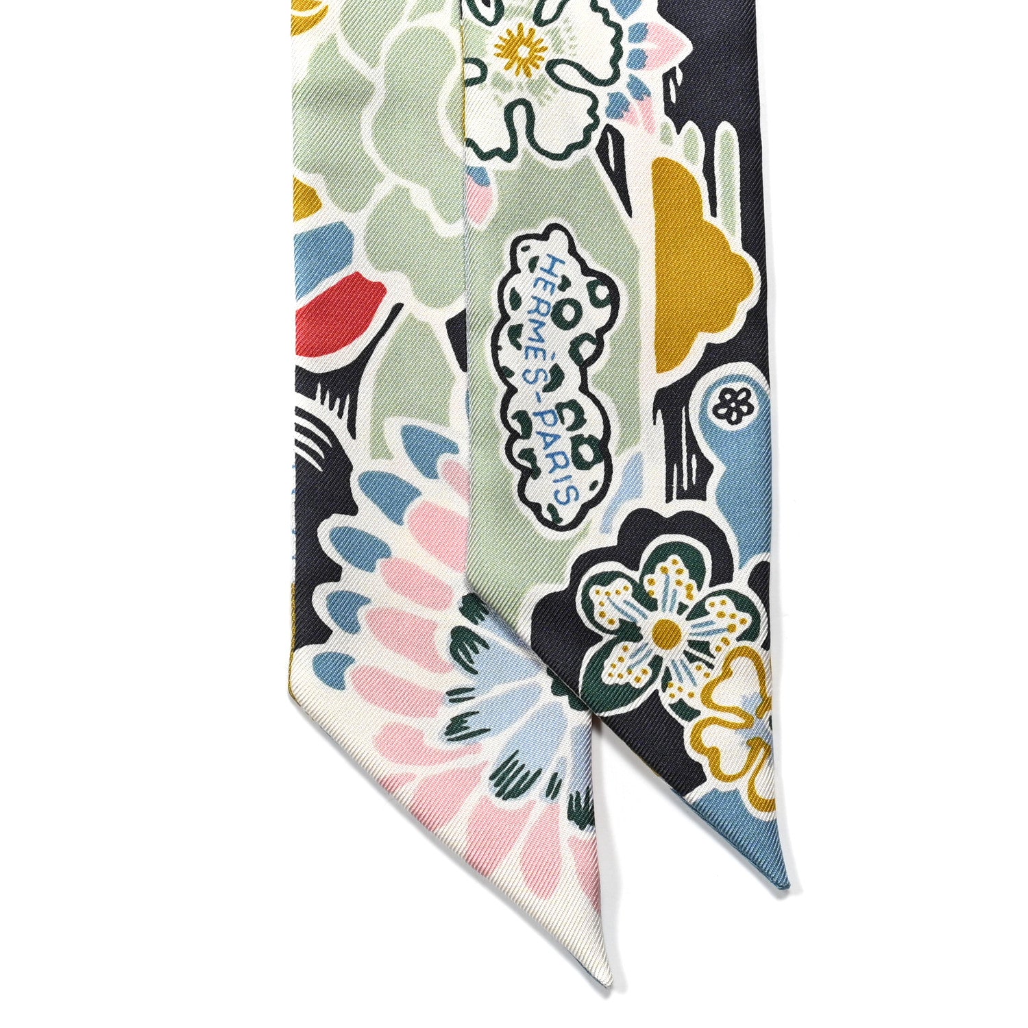 Hermes Silk Bingata Twilly Bleu Ciel Vert Rose 2 of 4