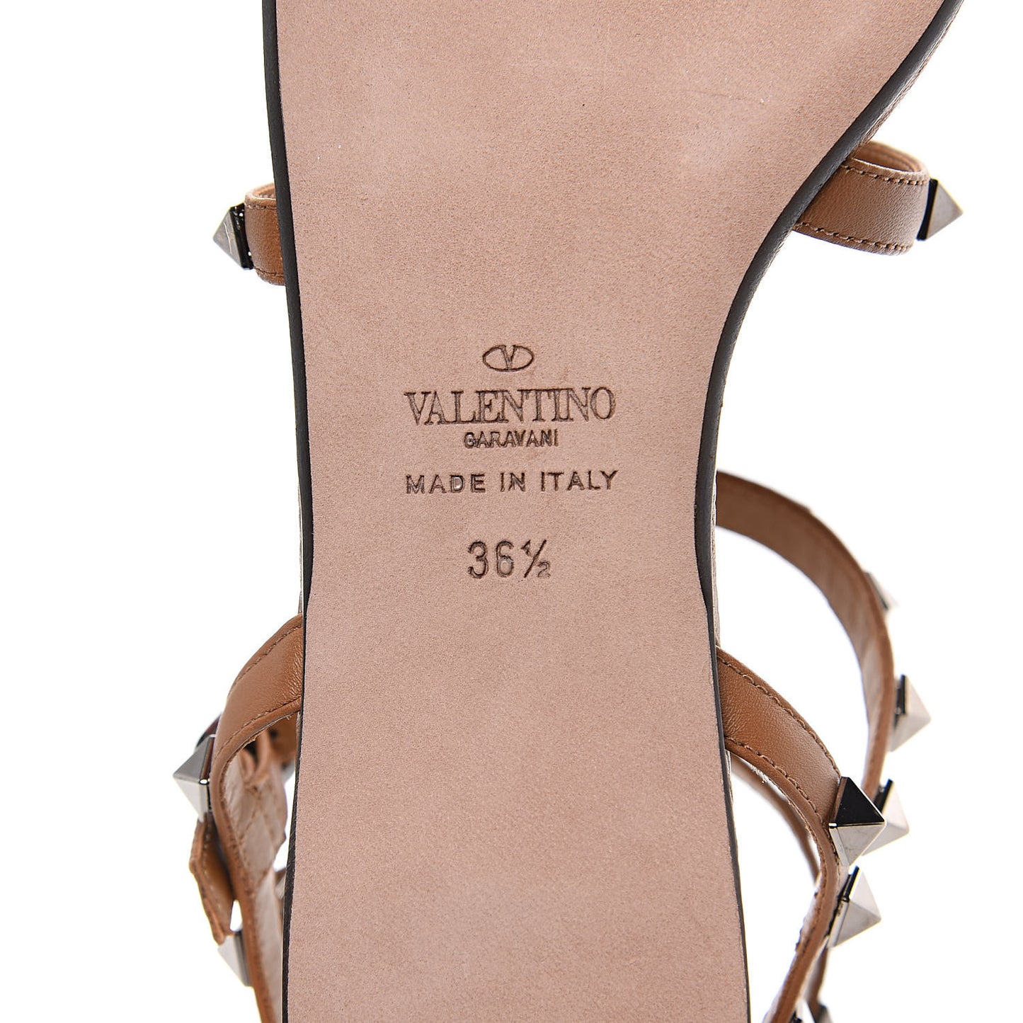Calfskin Rockstud Gladiator Flat Sandals 36.5 Bright Cognac