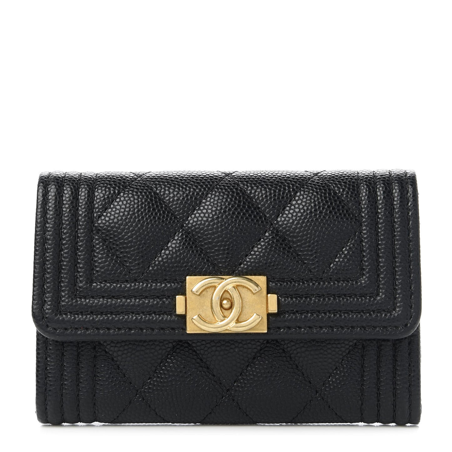 Caviar Quilted Boy Flap Card Holder Black