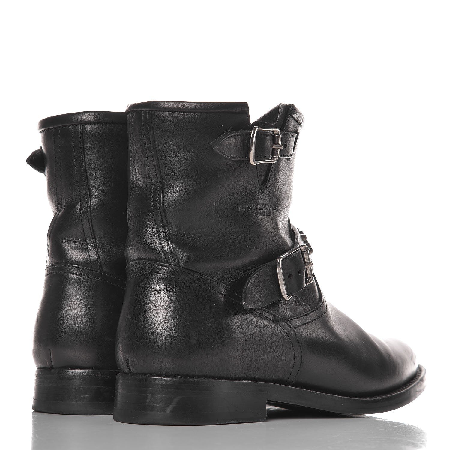 Saint Laurent Smooth Calfskin Studded Light Bowling Boots 36.5 Black 4 of 11