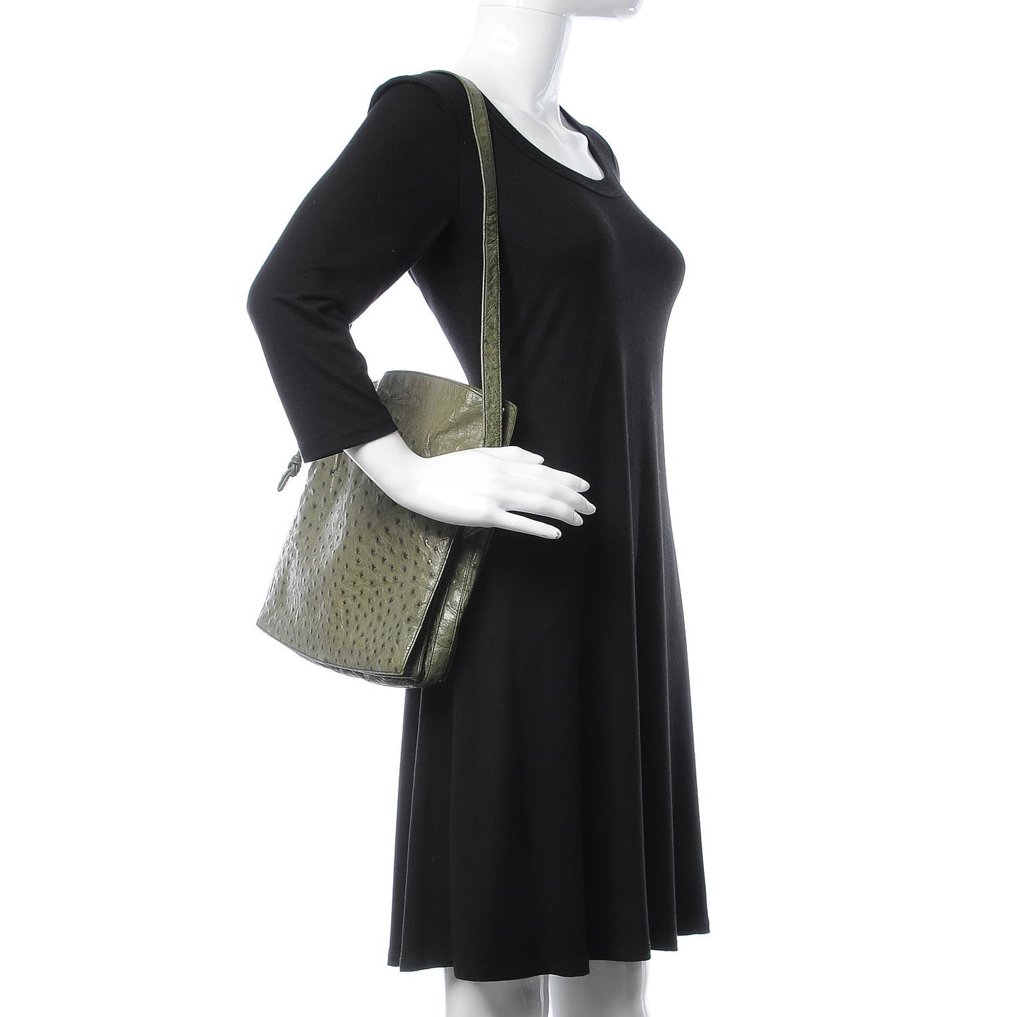 Ostrich Drawstring Flamenco Shoulder Bag Green