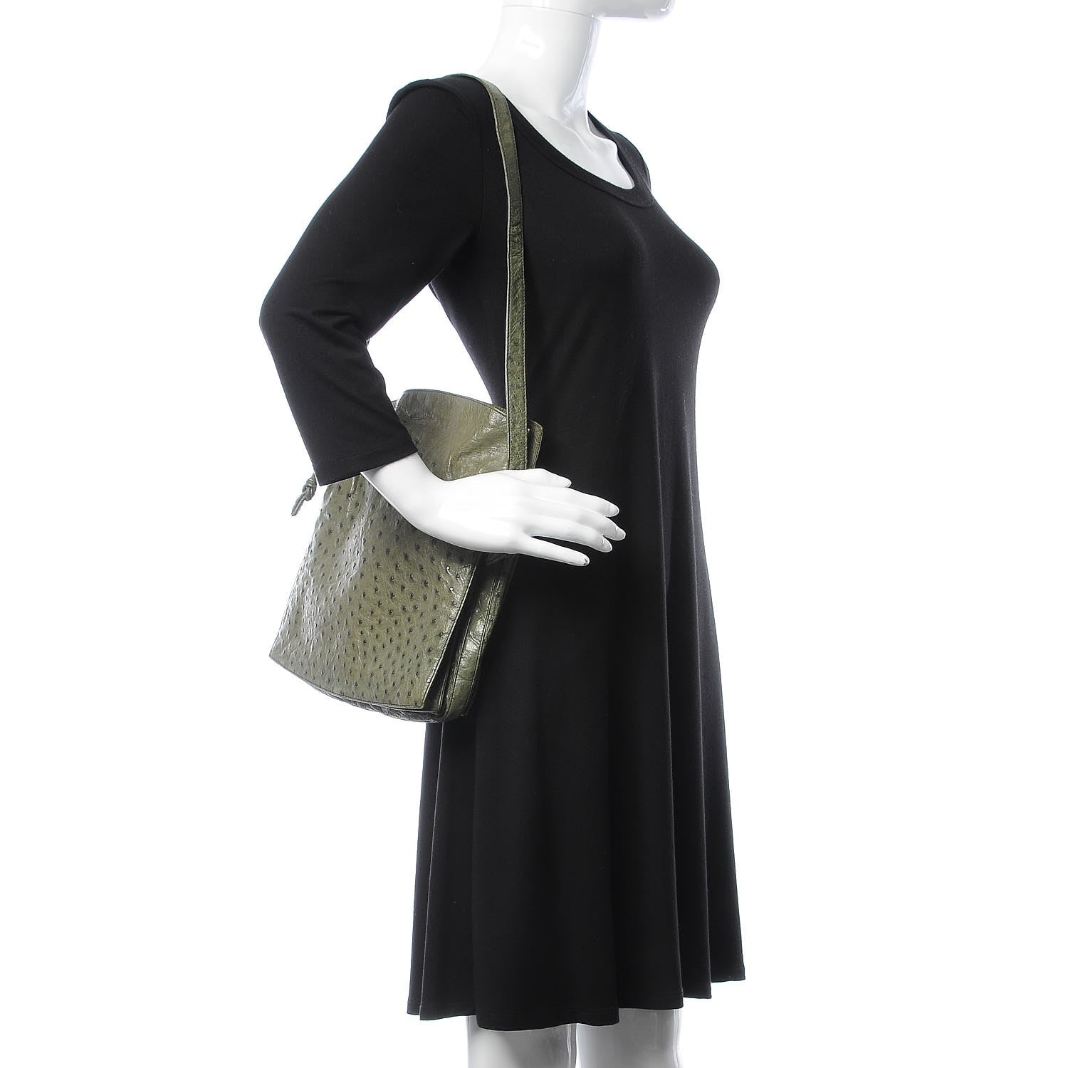 Loewe Ostrich Drawstring Flamenco Shoulder Bag Green 2 of 11