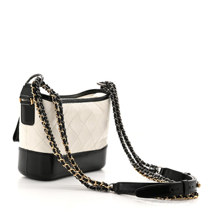 Chanel Aged Calfskin Quilted Small Gabrielle Hobo Black White 3 of 10