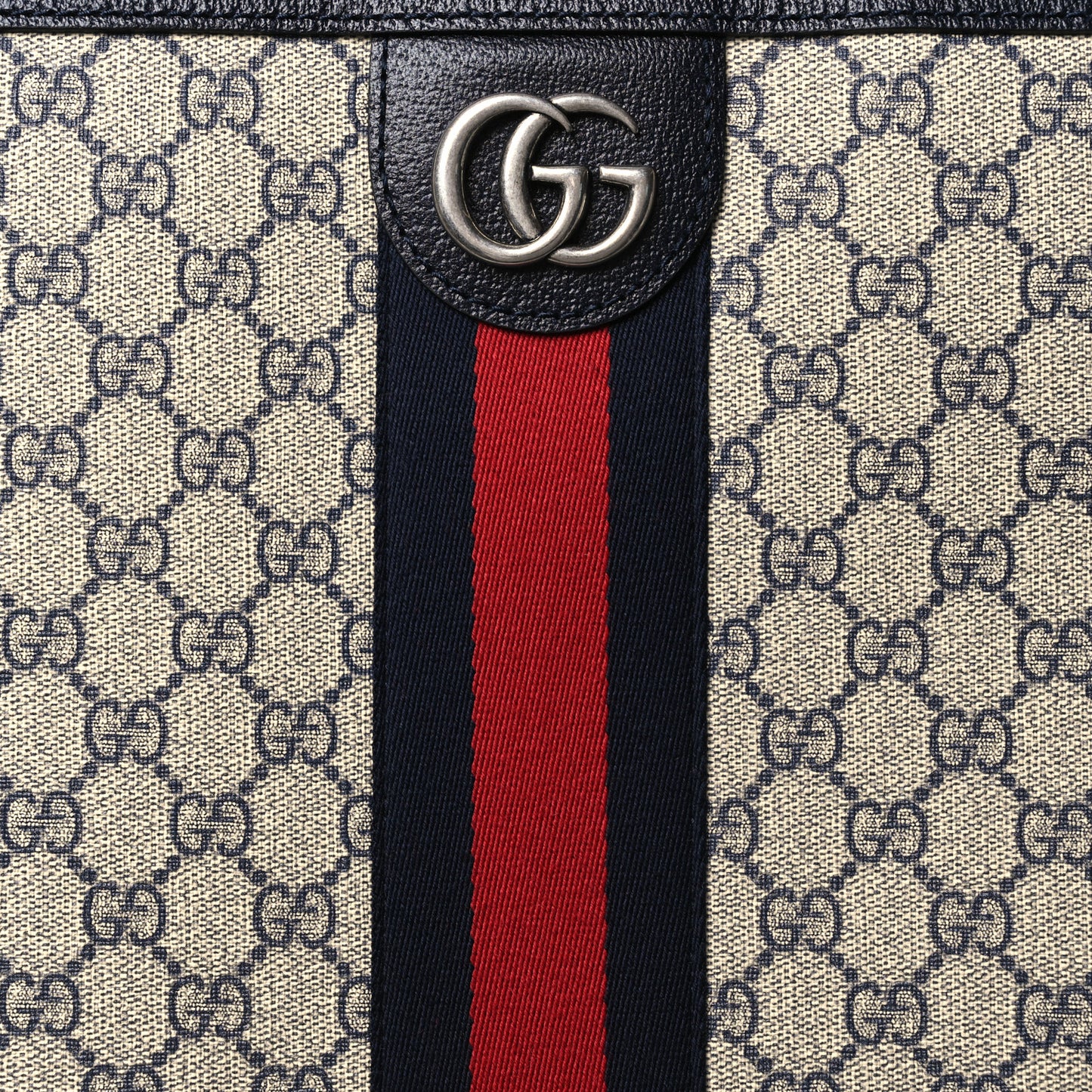 GG Supreme Monogram Textured Dollar Calfskin Web Large Savoy Trolley Suitcase Beige Blue