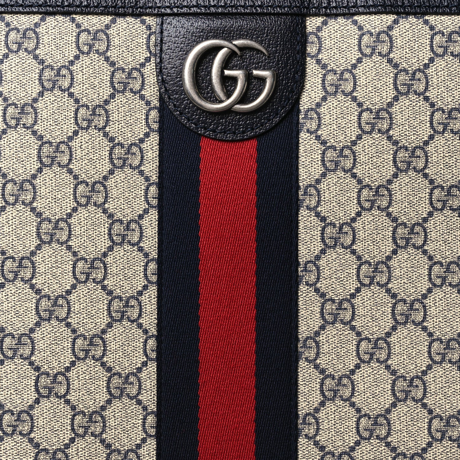 Gucci GG Supreme Monogram Textured Dollar Calfskin Web Large Savoy Trolley Suitcase Beige Blue 7 of 9
