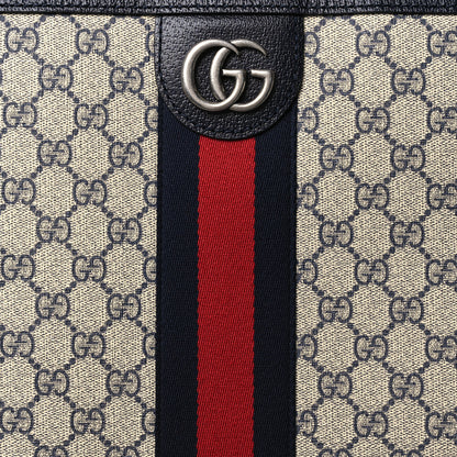 Gucci GG Supreme Monogram Textured Dollar Calfskin Web Large Savoy Trolley Suitcase Beige Blue 7 of 9