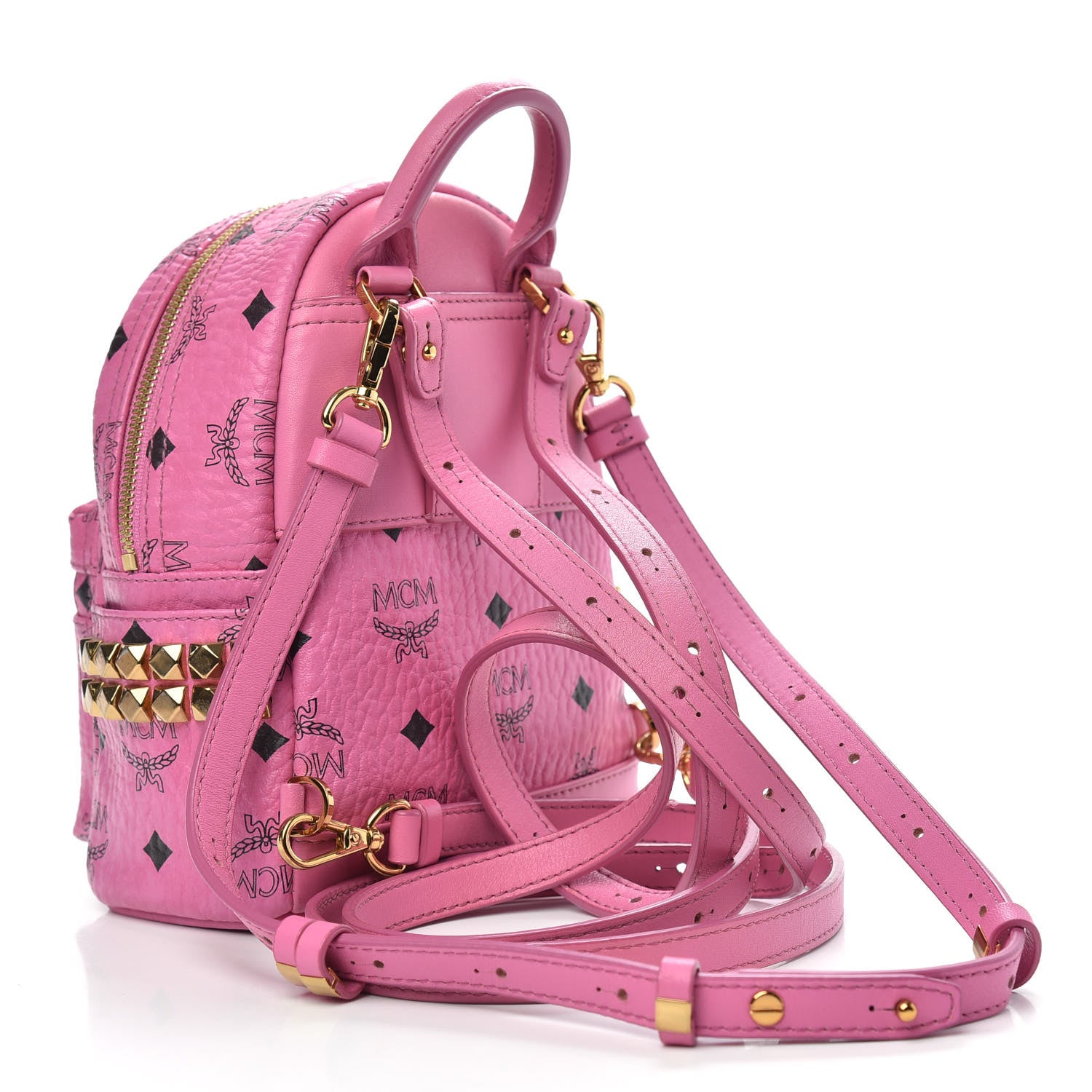 MCM Visetos Side Stud X-Mini Stark Bebe Boo Backpack Pink 2 of 9