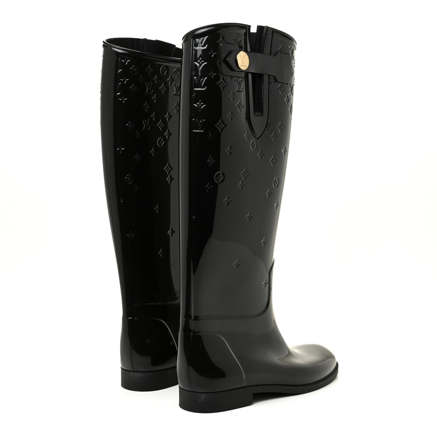 Rubber Embossed Monogram Drops High Rain Boots 37 Black