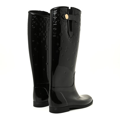Louis Vuitton Rubber Embossed Monogram Drops High Rain Boots 37 Black 4 of 17
