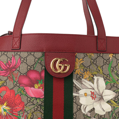 Gucci GG Supreme Monogram Flora Web Large Ophidia Tote Red 9 of 14