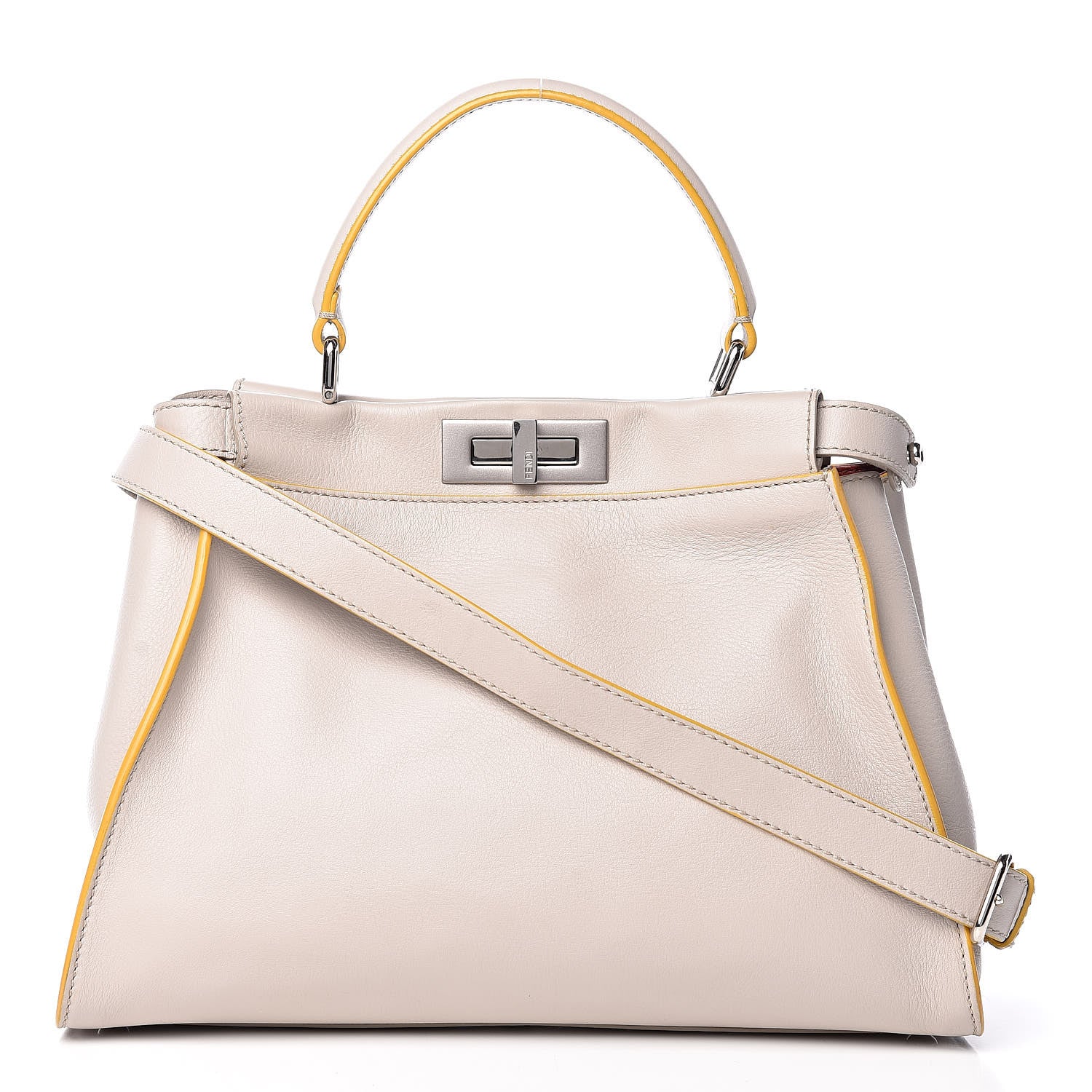Fendi Vitello Seta Burro Medium Peekaboo Iconic Satchel Grigio Polvere Mattone 3 of 16