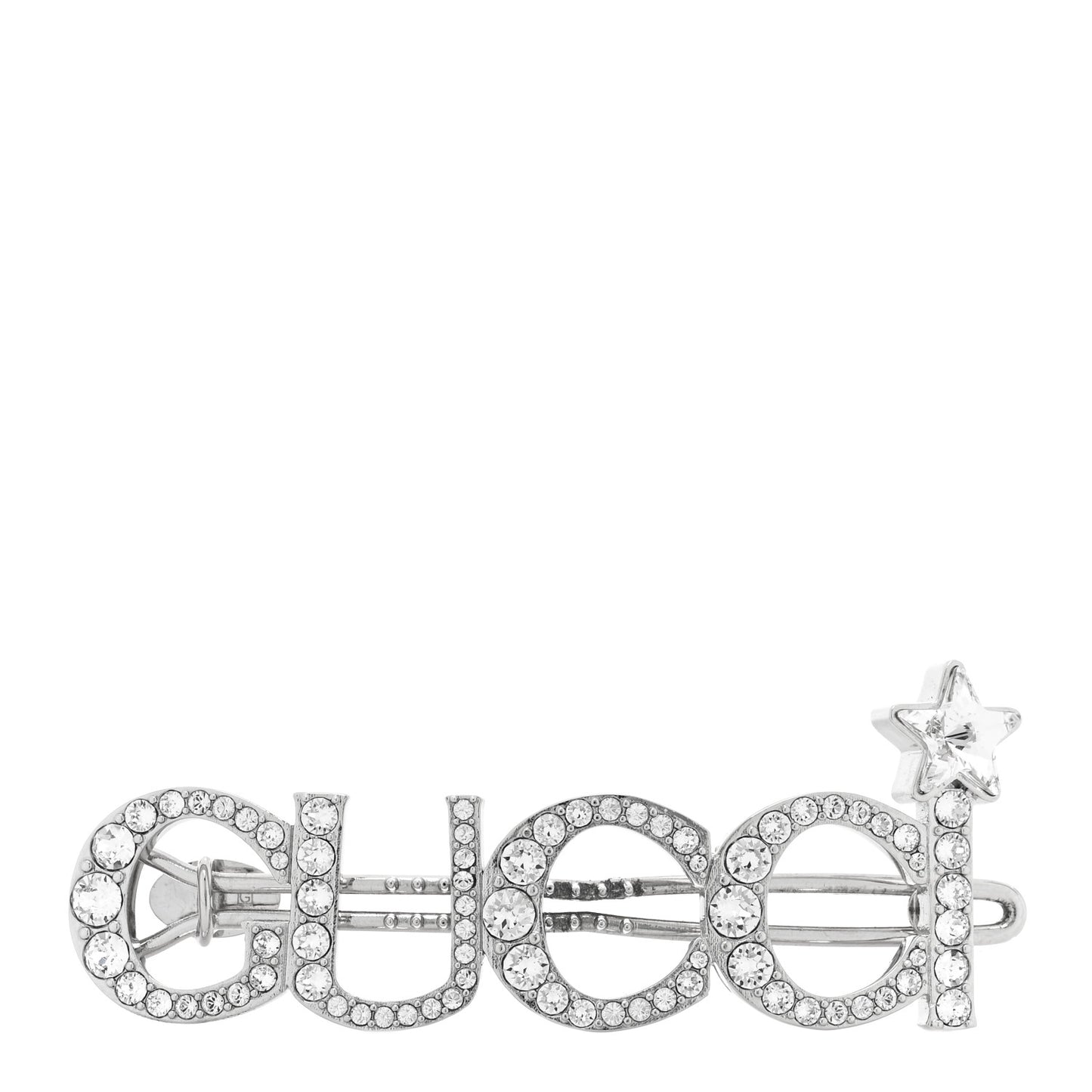 Metal Crystal Logo Hair Barrette Silver